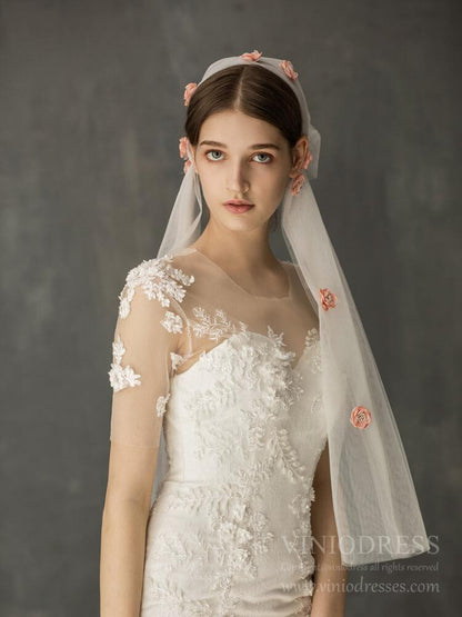 3D Floral Bridal Veils Vintage Juliet Cap Veil for Bride AC1238-Bridal Veil 2025 -Viniodress-Ivory-