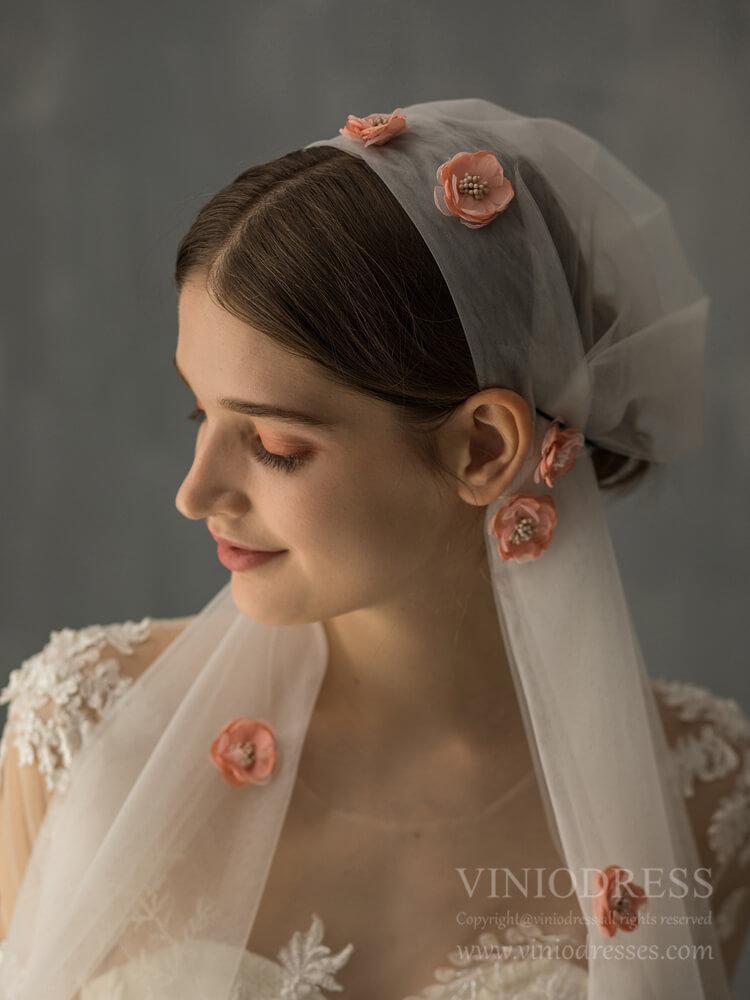 3D Floral Bridal Veils Vintage Juliet Cap Veil for Bride AC1238-Bridal Veil 2025 -Viniodress-Ivory-