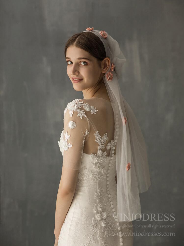 3D Floral Bridal Veils Vintage Juliet Cap Veil for Bride AC1238-Bridal Veil 2025 -Viniodress-Ivory-