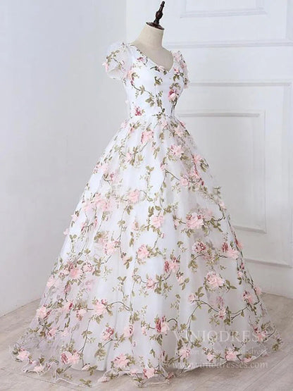 3D Floral Prom Dresses for Teens V-neck Flower Blossom Ball Gowns FD1685-prom dresses 2025 -Viniodress-Pink-Custom Size-