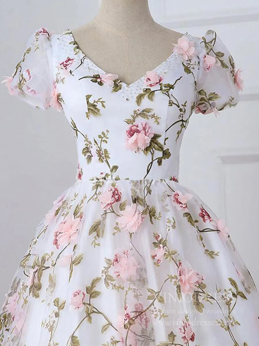3D Floral Prom Dresses for Teens V-neck Flower Blossom Ball Gowns FD1685-prom dresses 2025 -Viniodress-Pink-Custom Size-