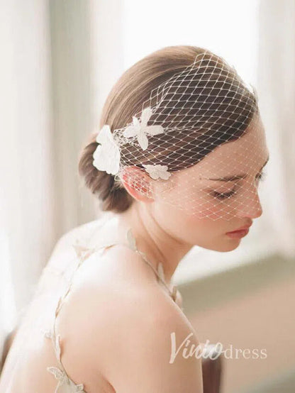 3D Flower Appliqued Vintage Birdcage Veils Viniodress AC1089-Bridal Veil 2025 -Viniodress-Ivory-