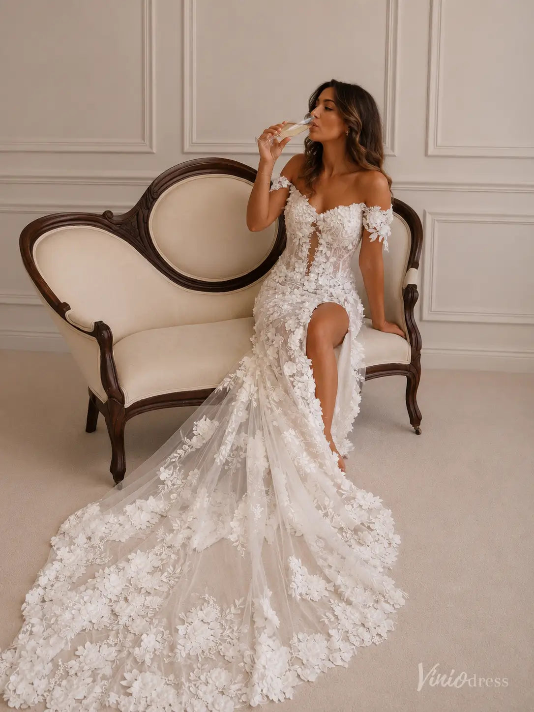 3D Flower Boho Wedding Dress