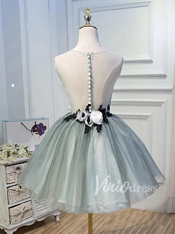 Short Prom Dresses 2025 3D Floral Appliquéd Mint Homecoming Dresses SD1019-homecoming dresses-Viniodress-As Picture-Custom Size-Viniodress