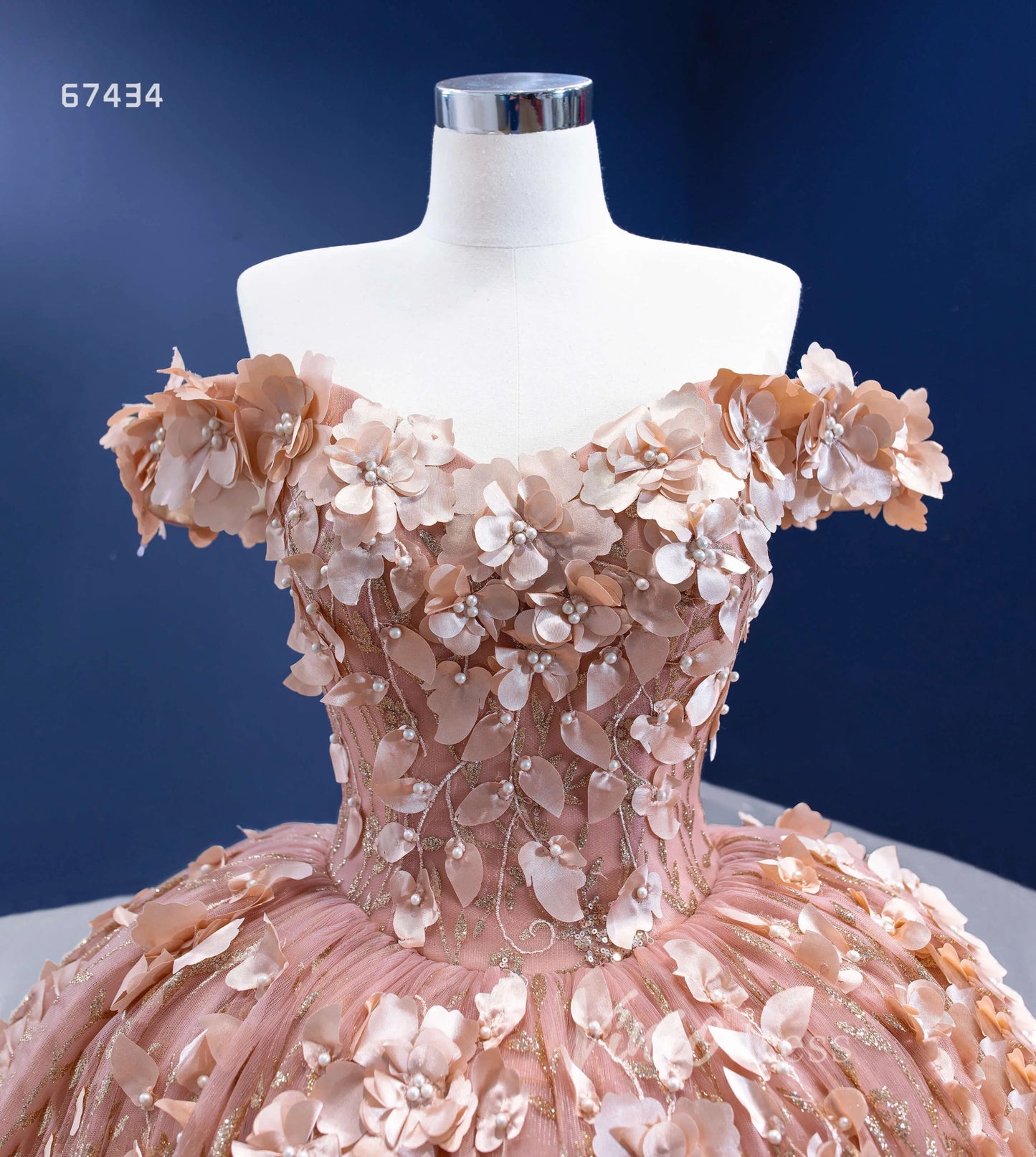 3D Floral Ball Gown Sweet 16 Dress Off the Shoulder Quince Dress 67434 VINIODRESS-Quinceanera Dresses 2025 -Viniodress-Rose Gold-Custom Size-