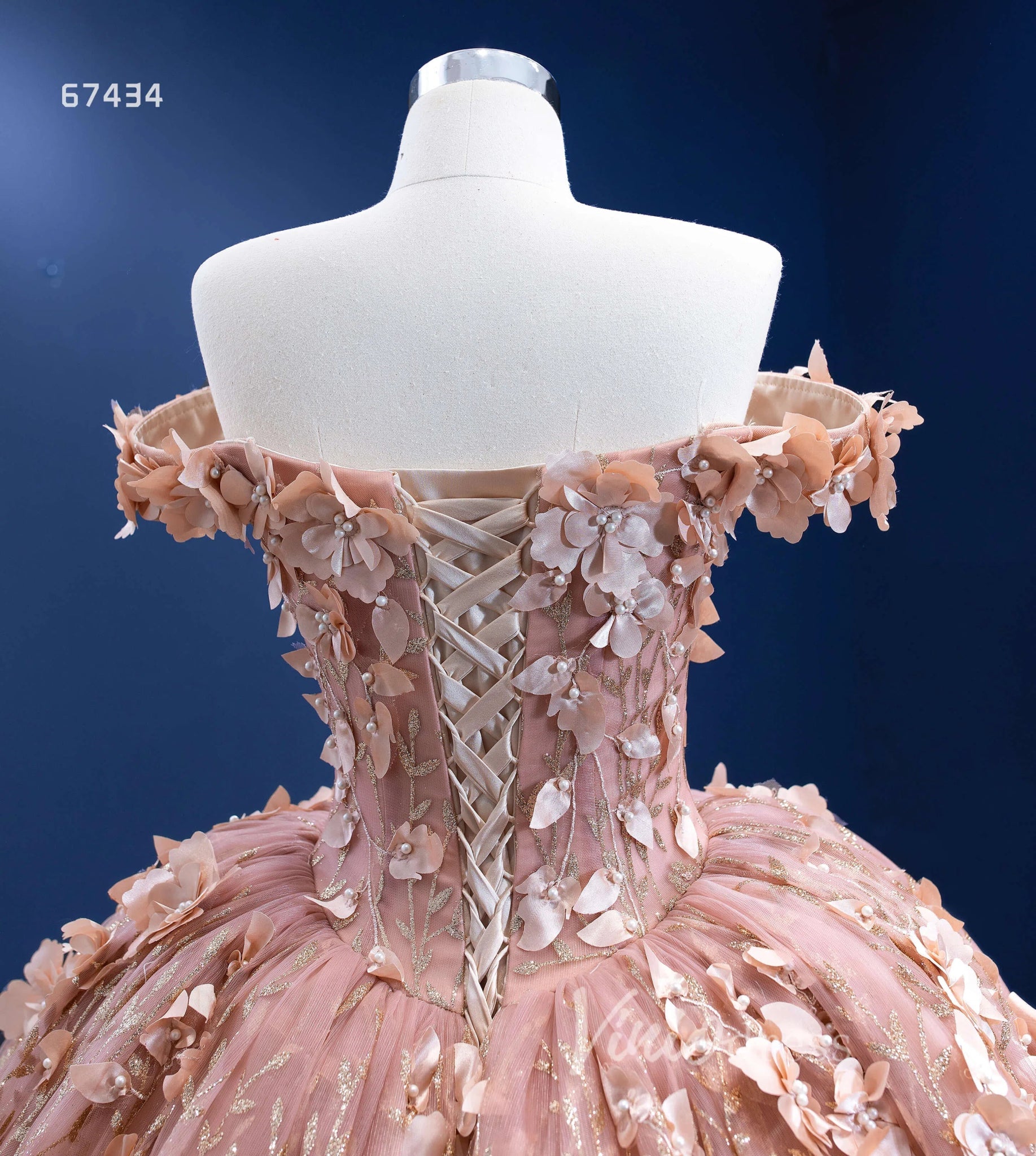 3D Floral Ball Gown Sweet 16 Dress Off the Shoulder Quince Dress 67434 VINIODRESS-Quinceanera Dresses 2025 -Viniodress-Rose Gold-Custom Size-