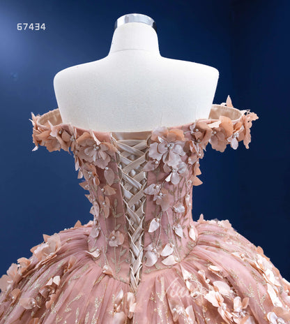3D Floral Ball Gown Sweet 16 Dress Off the Shoulder Quince Dress 67434 VINIODRESS-Quinceanera Dresses 2025 -Viniodress-Rose Gold-Custom Size-