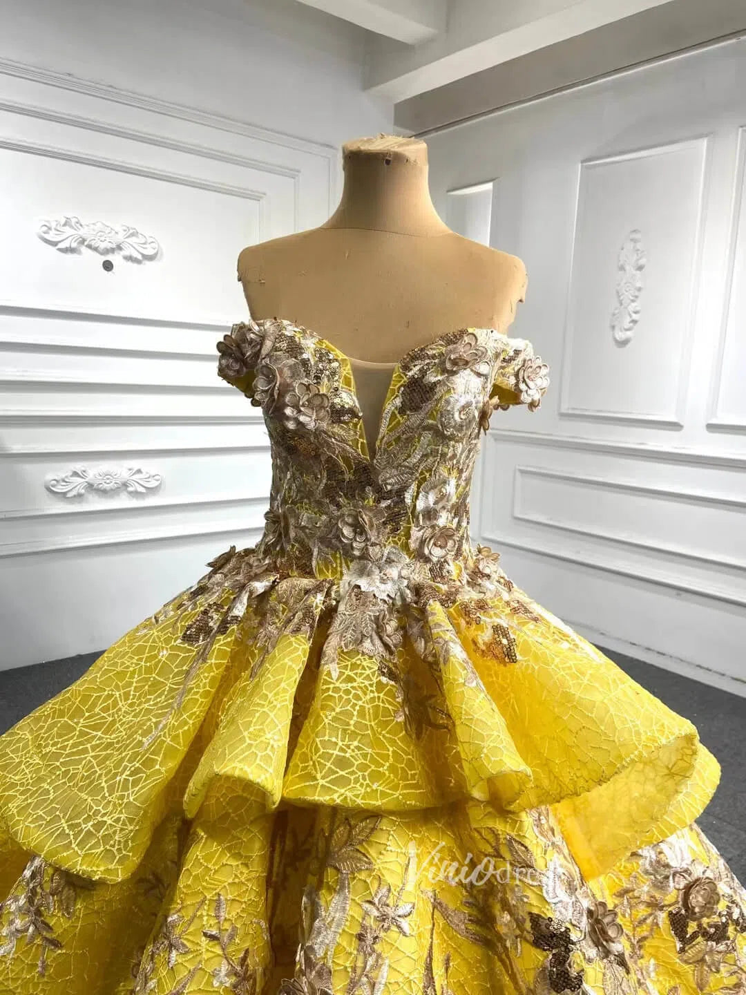 3D Floral Dark Red Quinceañera Dresses Off the Shoulder Ball Gown viniodress-prom dresses 2025 -Viniodress-Dark Red-US 2-