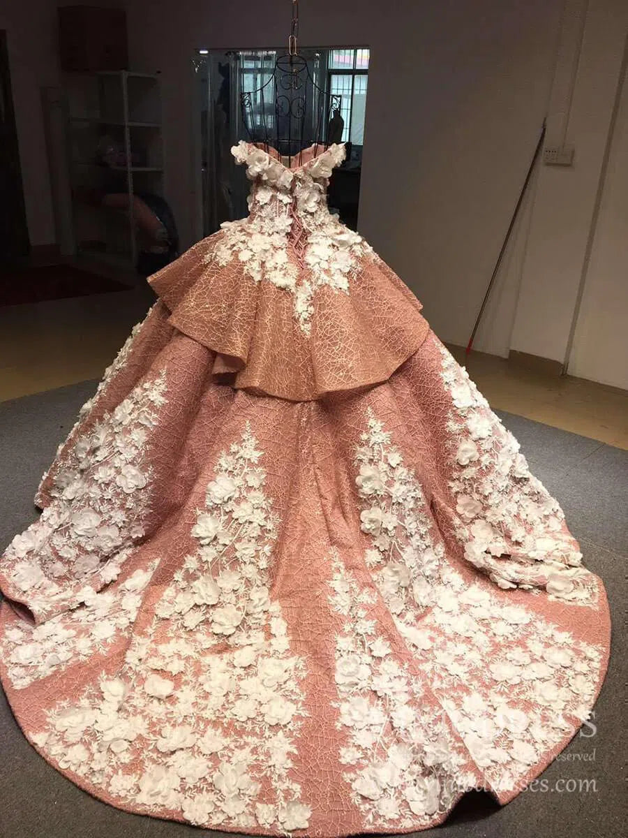 3D Floral Dark Red Quinceañera Dresses Off the Shoulder Ball Gown viniodress-prom dresses 2025 -Viniodress-Dark Red-US 2-