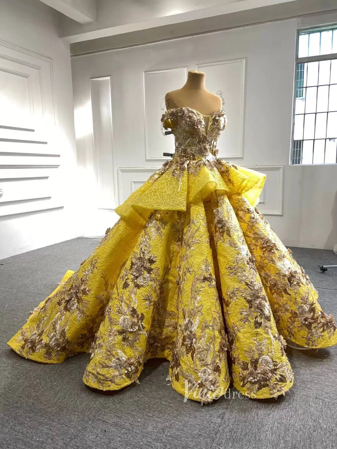 3D Floral Dark Red Quinceañera Dresses Off the Shoulder Ball Gown viniodress-prom dresses 2025 -Viniodress-Dark Red-US 2-