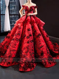 Prom Dress 2025 3D Floral Dark Red Quinceañera Dresses Off the Shoulder Ball Gown viniodress-unique prom dresses-Dark Red-US 2-Viniodress