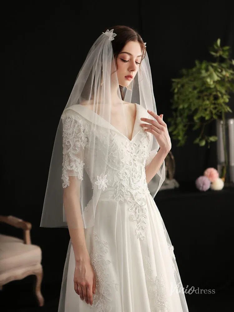 3D Floral Juliet Cap Veils Viniodress AC1298-Bridal Veil 2025 -Viniodress-Ivory-