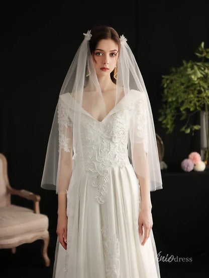 3D Floral Juliet Cap Veils Viniodress AC1298-Bridal Veil 2025 -Viniodress-Ivory-