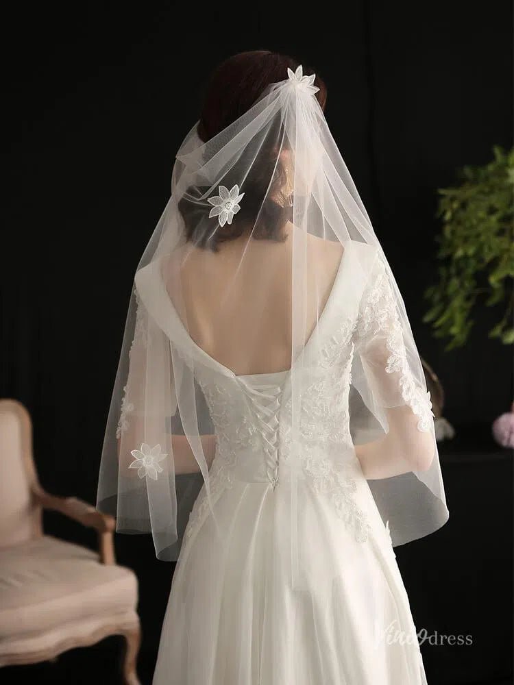 3D Floral Juliet Cap Veils Viniodress AC1298-Bridal Veil 2025 -Viniodress-Ivory-