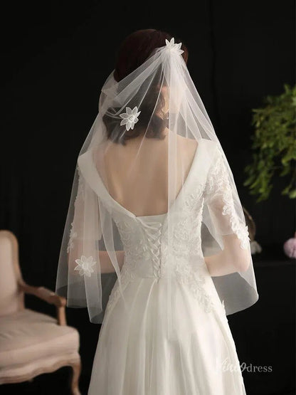 3D Floral Juliet Cap Veils Viniodress AC1298-Bridal Veil 2025 -Viniodress-Ivory-