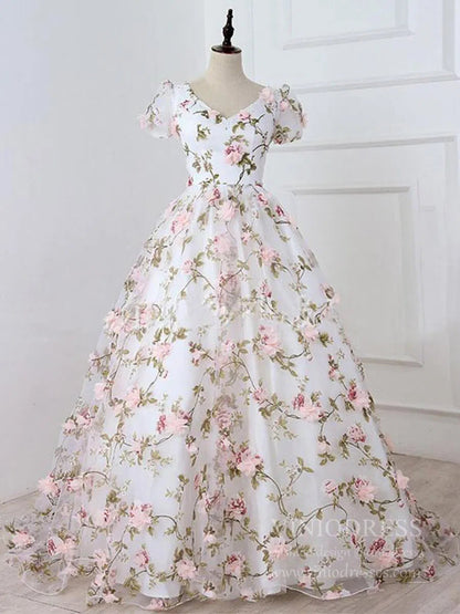 3D Floral Prom Dresses for Teens V-neck Flower Blossom Ball Gowns FD1685-prom dresses 2025 -Viniodress-Pink-Custom Size-