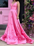 Prom Dress 2025 3D Floral Prom Dresses Hot Pink Satin Formal Gown FD1266-unique prom dresses-Hot Pink-US 2-Viniodress