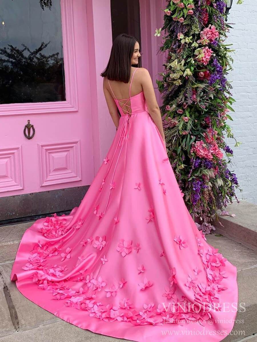 Prom Dress 2025 3D Floral Prom Dresses Hot Pink Satin Formal Gown FD1266-unique prom dresses-Hot Pink-US 2-Viniodress