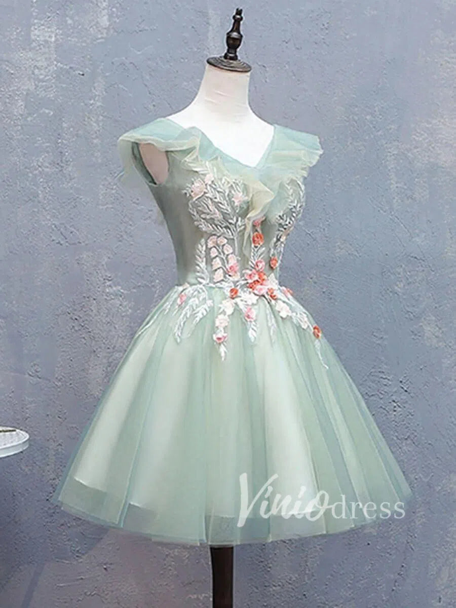 3D Floral Seafoam Green Homecoming Dresses Cheap SD1175-homecoming dresses-Viniodress-Viniodress