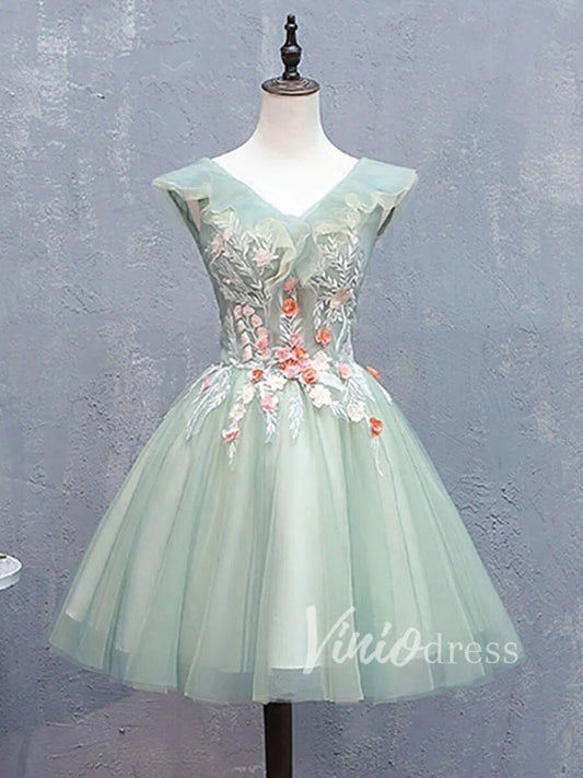 Short Prom Dresses 2025 3D Floral Seafoam Green Homecoming Dresses Cheap SD1175-homecoming dresses-Viniodress-Seafoam-Custom Size-Viniodress