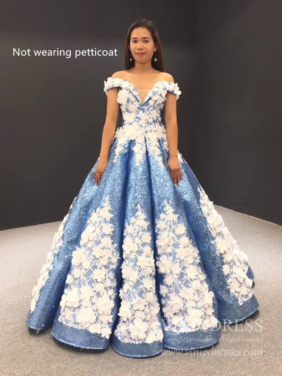 Prom Dress 2025 3D Floral Sequin Ball Gown Prom Dresses FD1109-unique Quinceanera Dresses-Light Blue-Custom Size-Viniodress