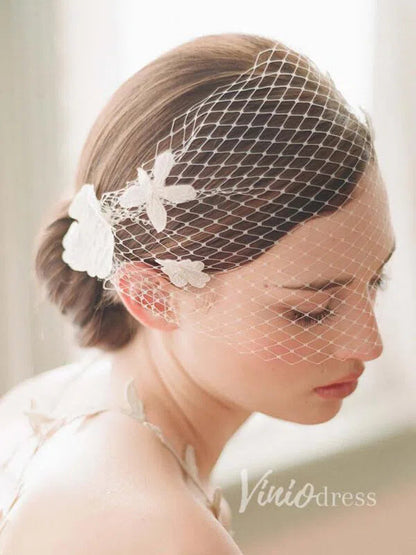 3D Flower Appliqued Vintage Birdcage Veils Viniodress AC1089-Bridal Veil 2025 -Viniodress-Ivory-
