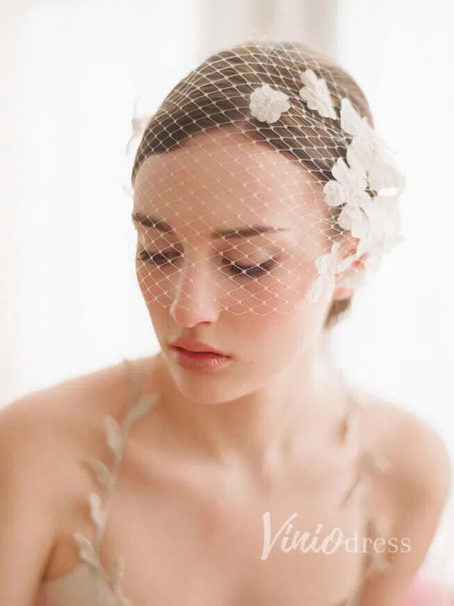 3D Flower Appliqued Vintage Birdcage Veils Viniodress AC1089-Bridal Veil 2025 -Viniodress-Ivory-