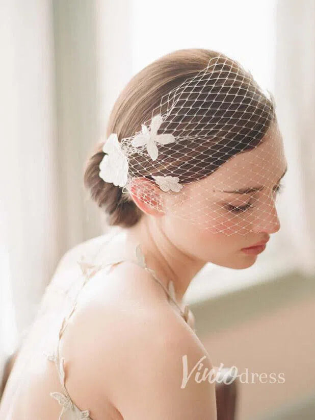 3D Flower Appliqued Vintage Birdcage Veils Viniodress AC1089-Bridal Veil 2025 -Viniodress-Ivory-