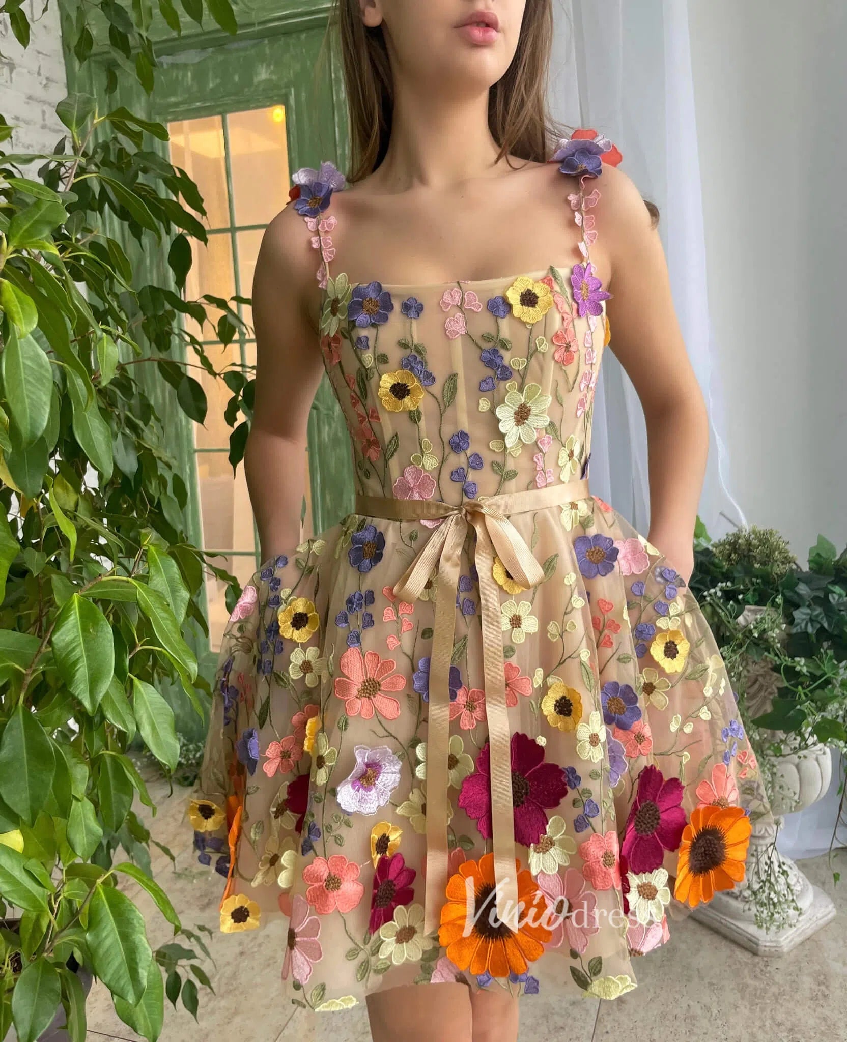 3D Flower Cocktail Dress A-line Short Floral Prom Dress FD2900B-homecoming dresses-Viniodress-Viniodress