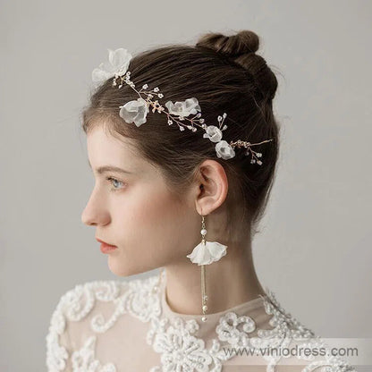 3D Flower Headband with Crystals, Ivory Flower Drop Earrings ACC1091-Headpieces 2025 -Viniodress-Headband-