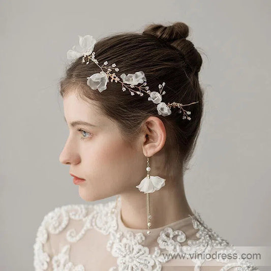 3D Flower Headband with Crystals, Ivory Flower Drop Earrings ACC1091-Headpieces 2025 -Viniodress-Headband-