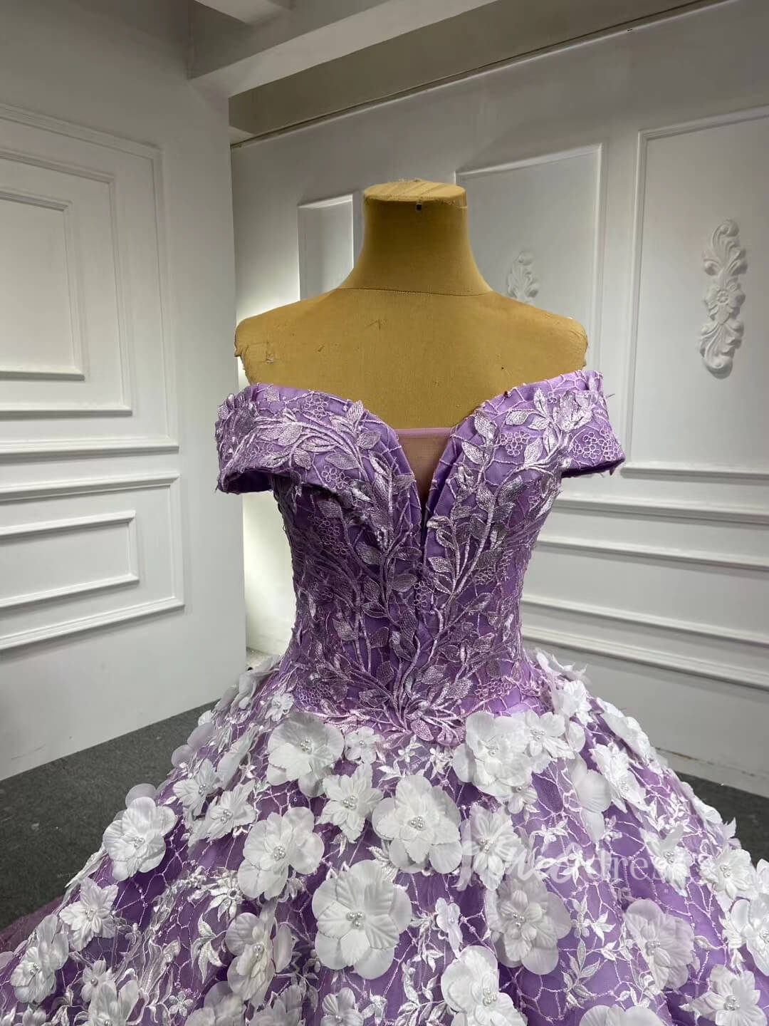 3D Flower Lilac Sweet 15 Dress Off the Shoulder Quince Dress 66601-Quinceanera Dresses 2025 -Viniodress-Lilac-Custom Size-