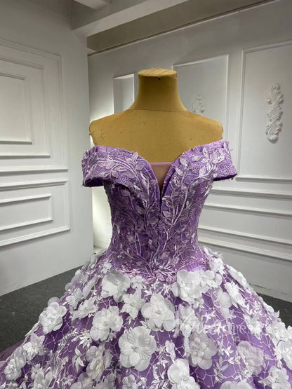 3D Flower Lilac Sweet 15 Dress Off the Shoulder Quince Dress 66601-Quinceanera Dresses 2025 -Viniodress-Lilac-Custom Size-