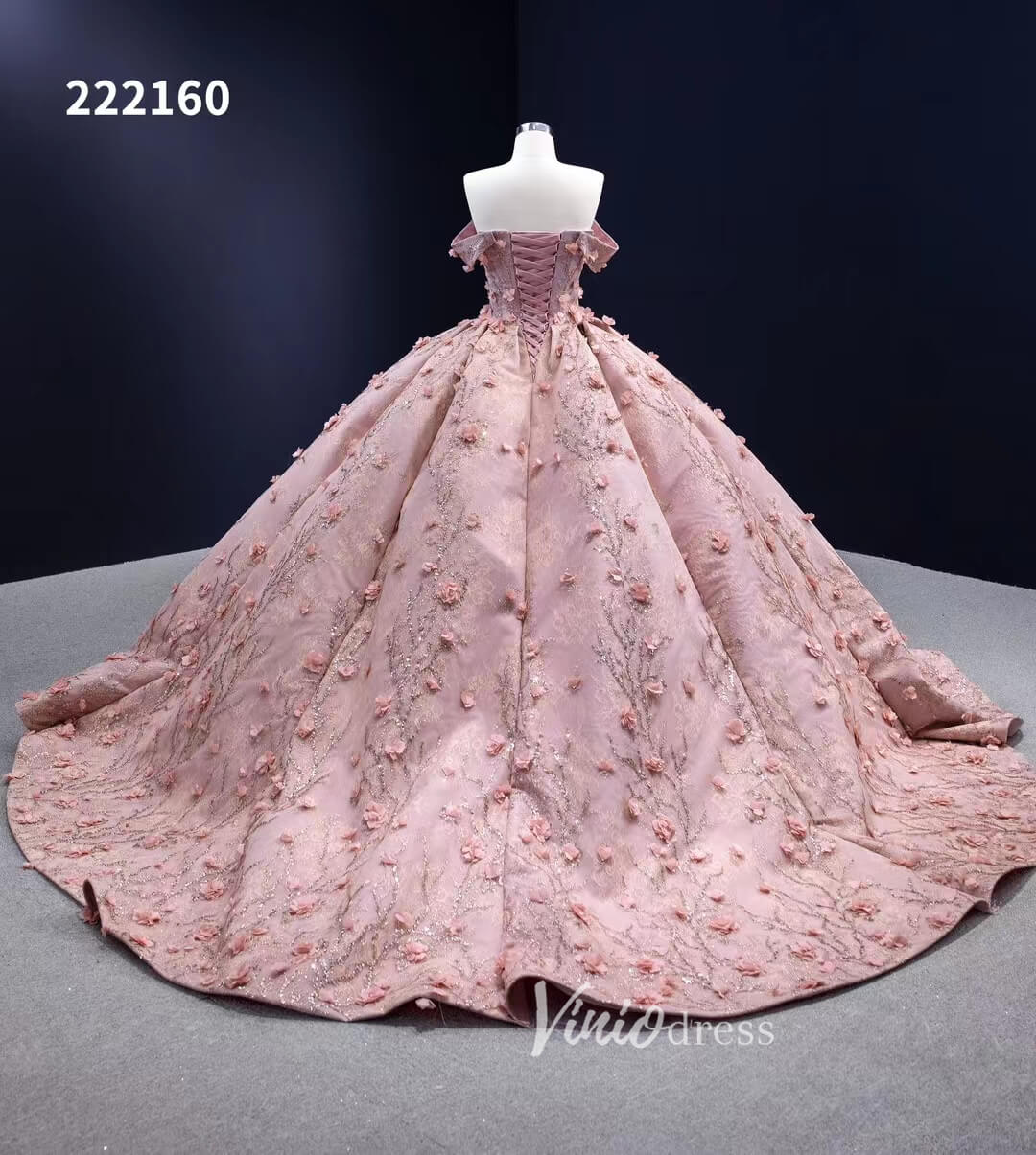 3D Flower Pink Quince Dresses Ball Gown Wedding Dress Off the Shoulder 222160-prom dresses 2025 -Viniodress-Pink-Custom Size-
