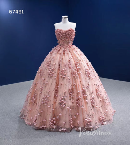 3D Flower Pink Sweet 16 Dress with Cape Vintage Ball Gown 67491-Quinceanera Dresses 2025 -Viniodress-Blush Pink-Custom Size-
