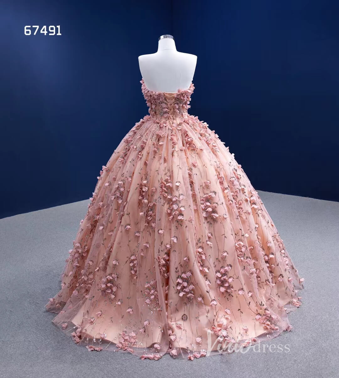 3D Flower Pink Sweet 16 Dress with Cape Vintage Ball Gown 67491-Quinceanera Dresses 2025 -Viniodress-Blush Pink-Custom Size-