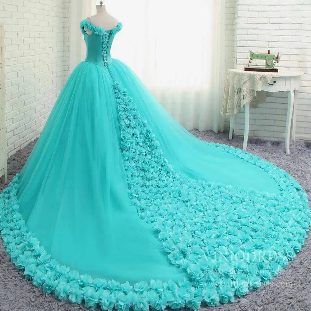 3D Flower Quinceanera Dresses Cinderella Ball Gowns VW1040-Quinceanera Dresses-Viniodress-Viniodress