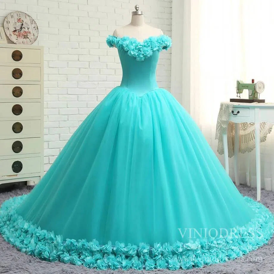 3D Flower Quinceanera Dresses Cinderella Ball Gowns VW1040-Quinceanera Dresses-Viniodress-Viniodress