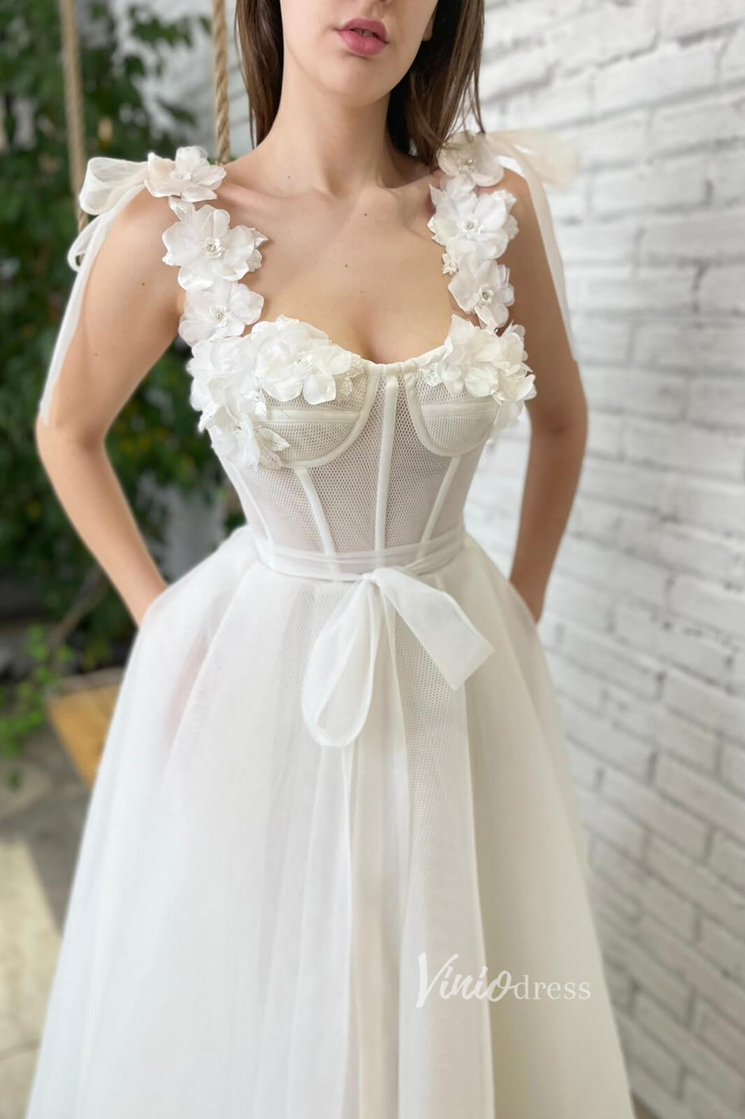 3D Flowers Prom Dresses with Pockets Ankle Length Formal Dress FD2991-prom dresses 2025 -Viniodress-Ivory-Custom Size-