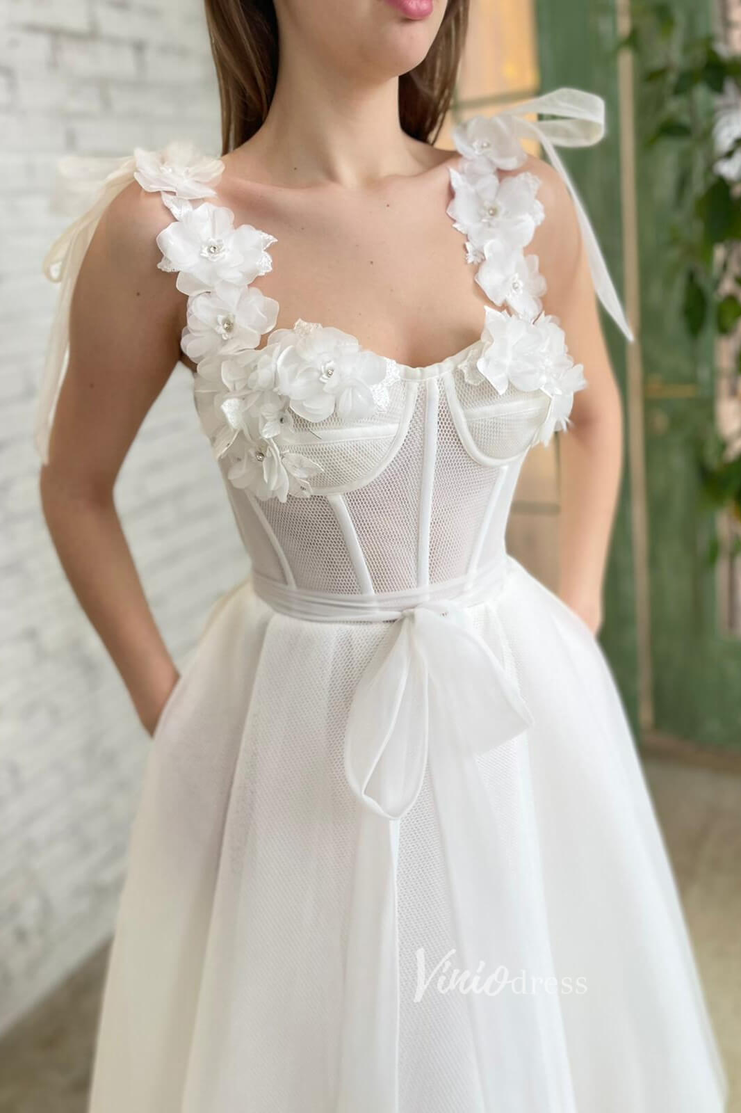 3D Flowers Prom Dresses with Pockets Ankle Length Formal Dress FD2991-prom dresses 2025 -Viniodress-Ivory-Custom Size-