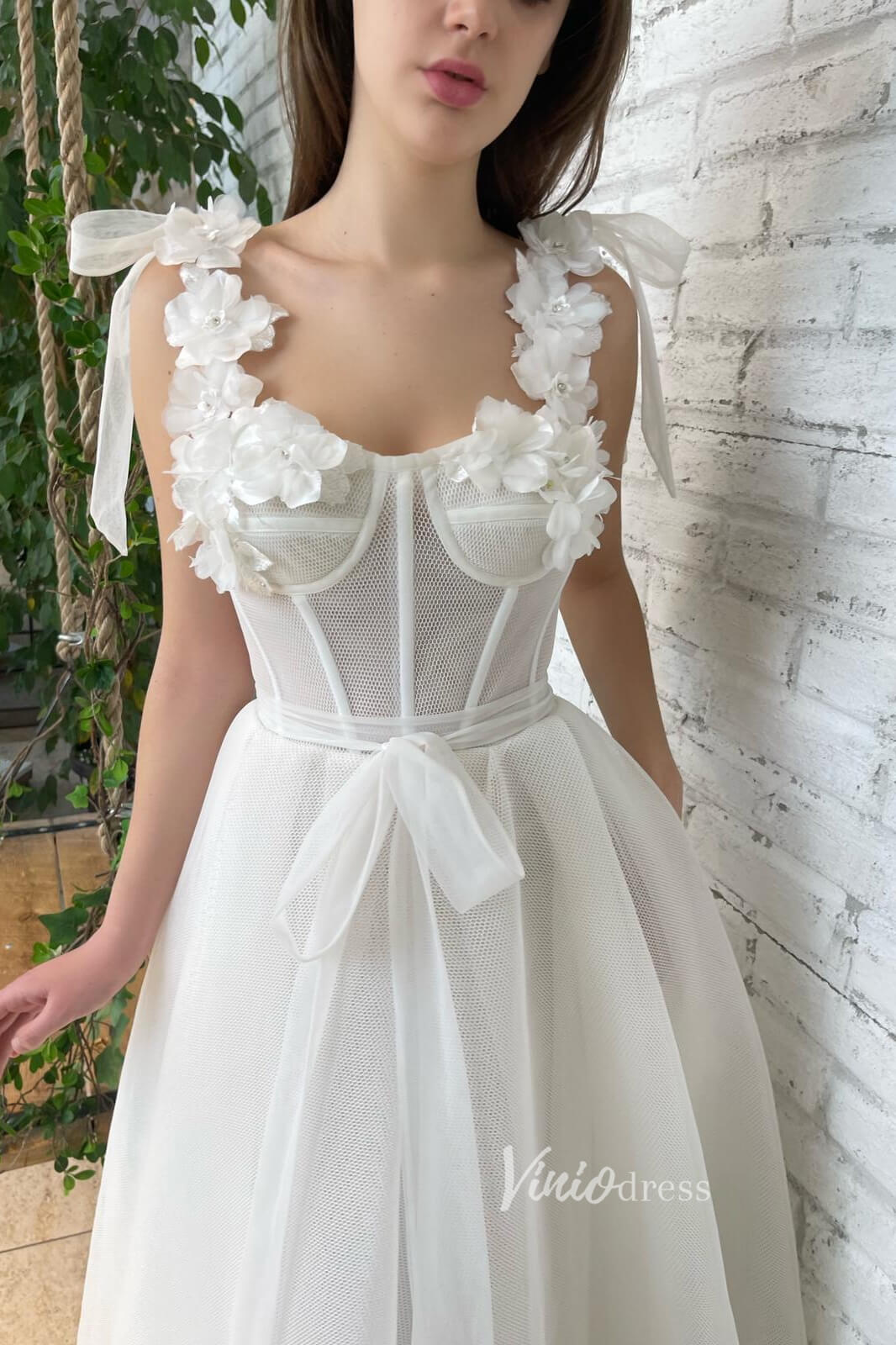 3D Flowers Prom Dresses with Pockets Ankle Length Formal Dress FD2991-prom dresses 2025 -Viniodress-Ivory-Custom Size-