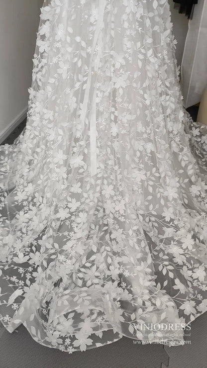 3D Leaf Lace Country Wedding Dresses Half Sleeve V-neck Bridal Gown VW1869-wedding dresses 2025 -Viniodress-Ivory-Custom Size-
