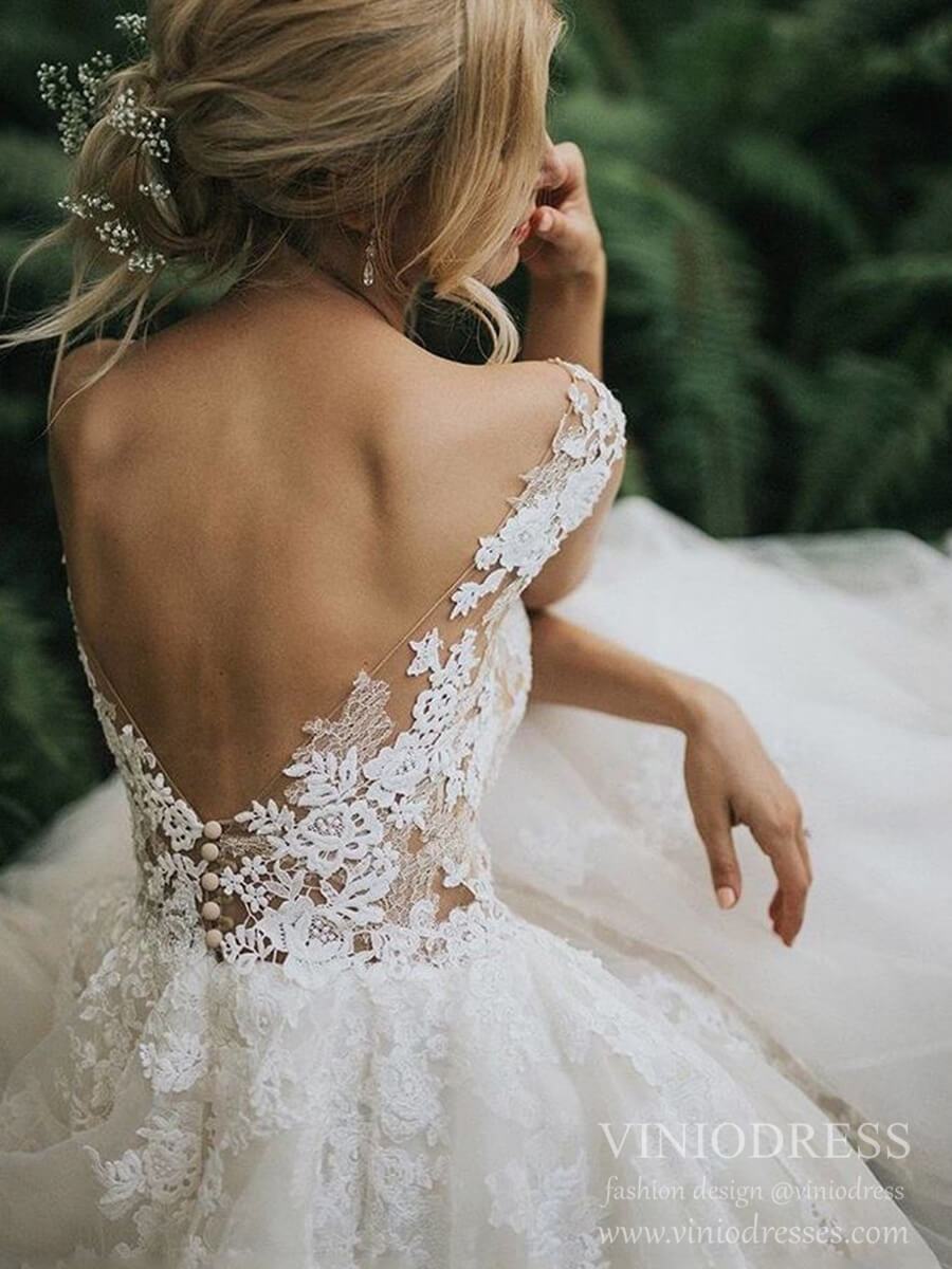 A-line Tulle Lace Country Wedding Dresses Backless Bridal Dress VW1545 – Viniodress