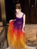 Ombre Tulle Cheap Prom Dresses with Slit Sleeveless A-Line Evening Dress AD1322