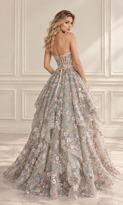 3D Floral Corset Ball Gown Prom Dresses with Pastel Flowers & Lace-Up Back AL012