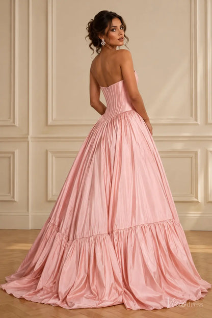 Strapless Satin Corset Ball Gown Prom Dress with Removable Bows AS122