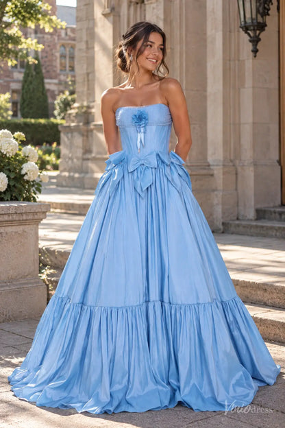 Strapless Satin Corset Ball Gown Prom Dress with Removable Bows AS122