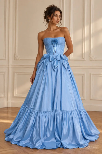 Strapless Satin Corset Ball Gown Prom Dress with Removable Bows AS122