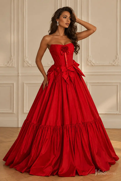 Strapless Satin Corset Ball Gown Prom Dress with Removable Bows AS122