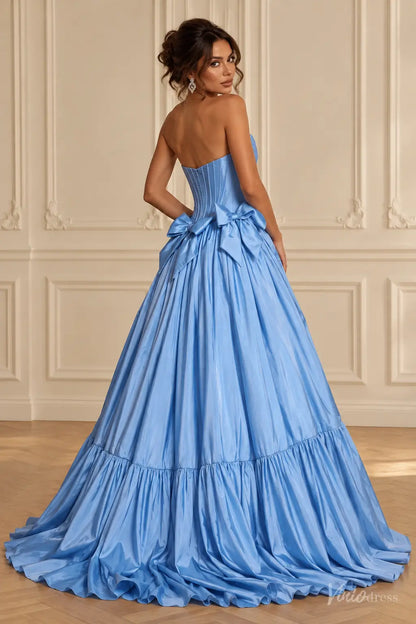 Strapless Satin Corset Ball Gown Prom Dress with Removable Bows AS122